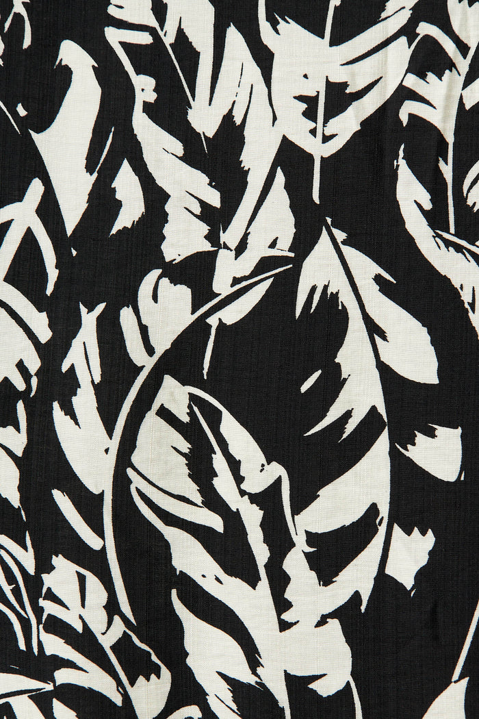 Gilmore Midi Dress In Black With Cream Leaf Cotton Blend - fabric