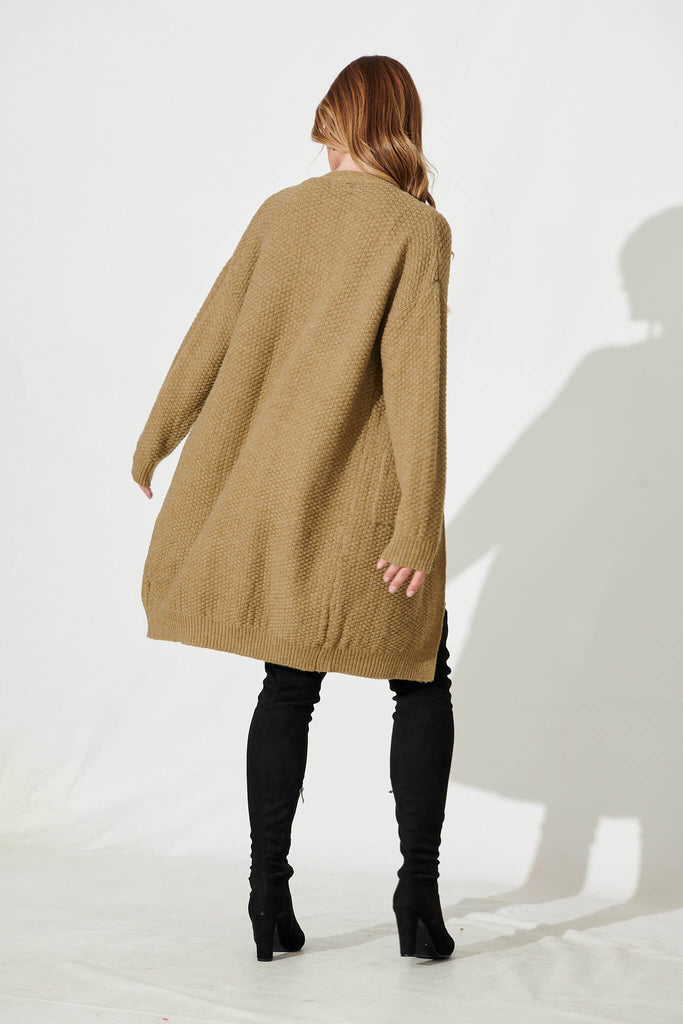 Arvon Knit Cardigan In Khaki Wool Blend - back