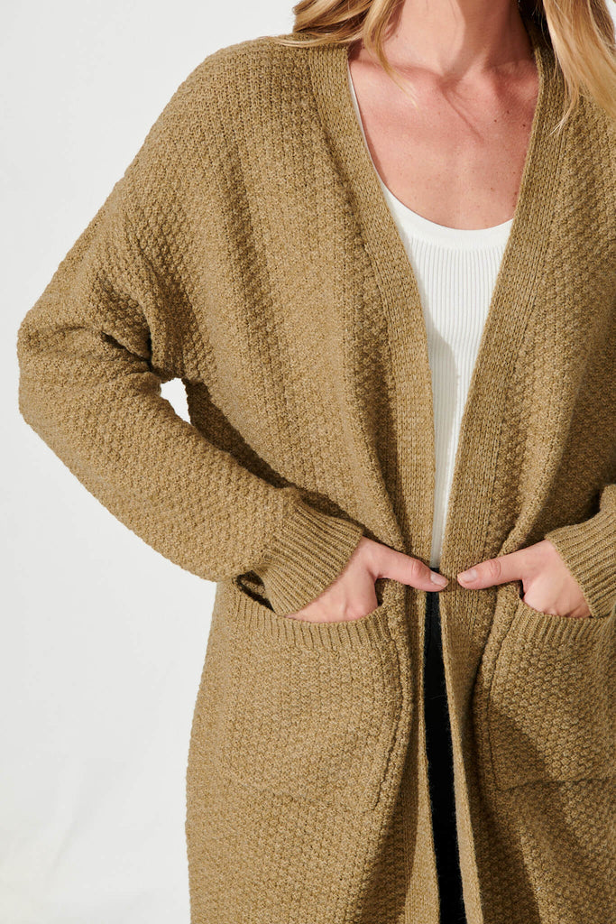 Arvon Knit Cardigan In Khaki Wool Blend - detail