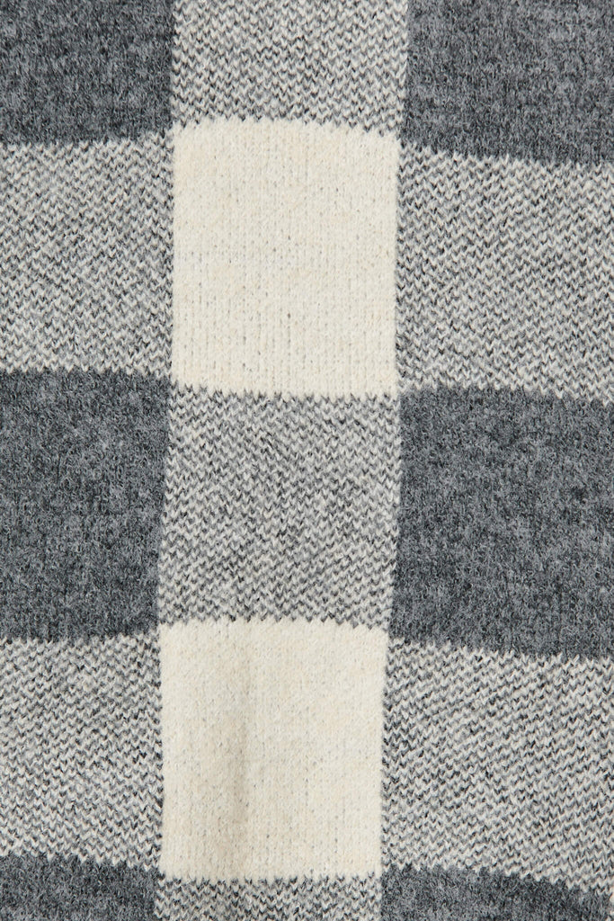Dina Hood Knit Cardigan In Grey Check Wool Blend - fabric