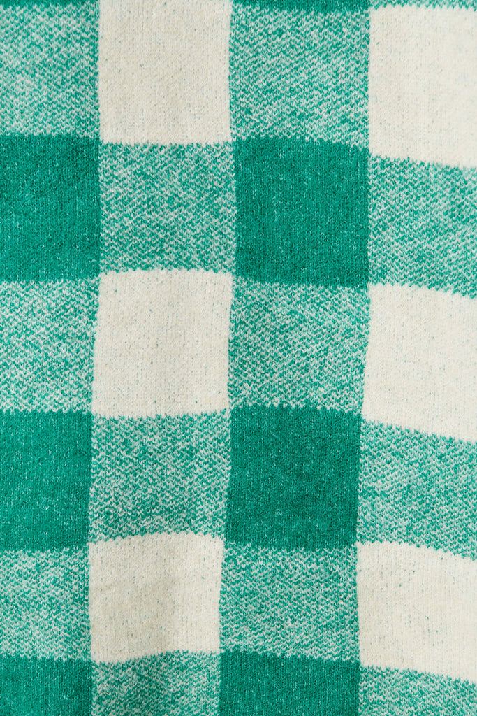 Dina Hood Knit Cardigan In Green Check Wool Blend - fabric