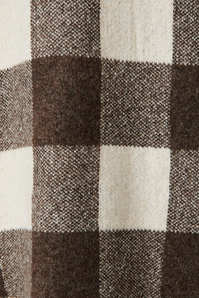 Thelma Knit Coatigan In Beige With Brown Check Wool Blend - fabric
