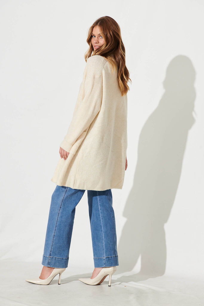 Zayla Knit Cardigan In Cream Wool Blend - side