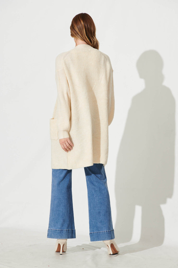 Zayla Knit Cardigan In Cream Wool Blend - back