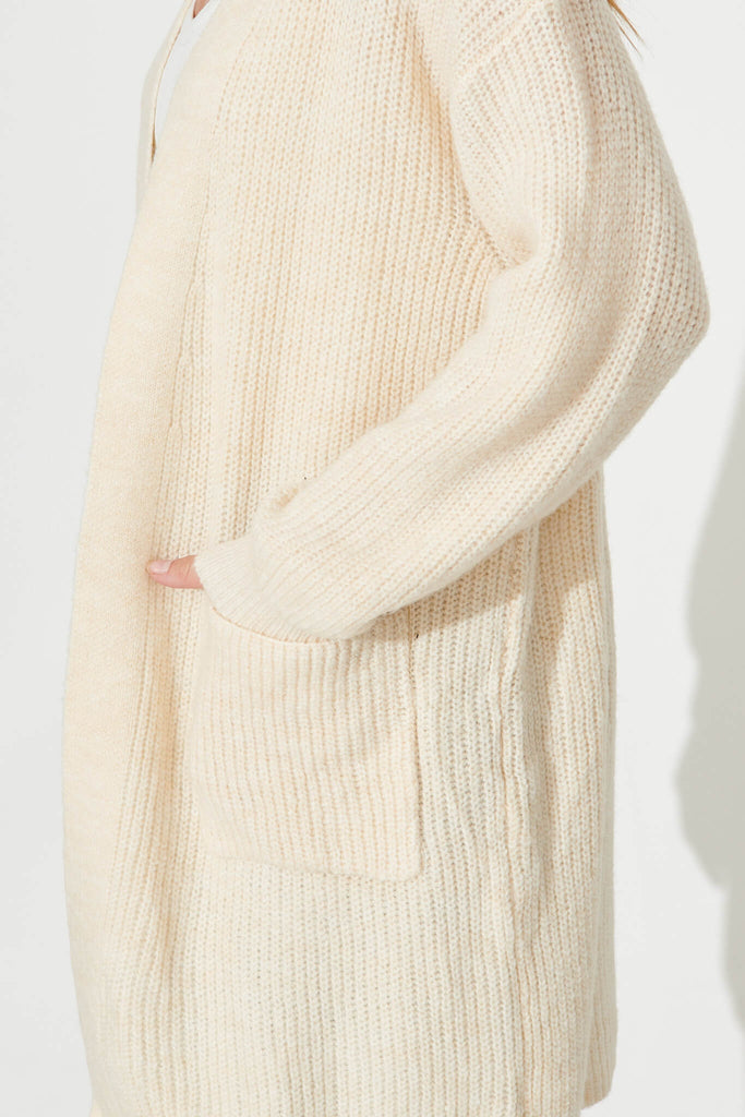 Zayla Knit Cardigan In Cream Wool Blend - detail
