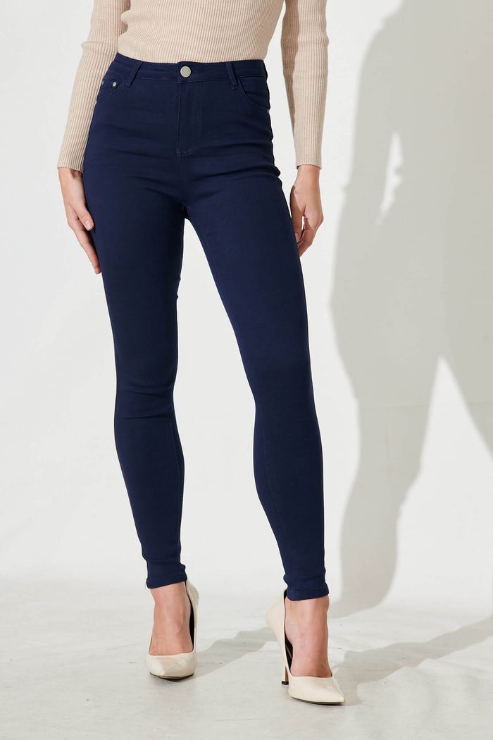Holmes Stretch Skinny Pants In Navy Cotton Blend - front