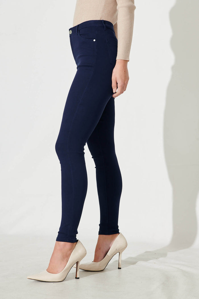 Holmes Stretch Skinny Pants In Navy Cotton Blend - side