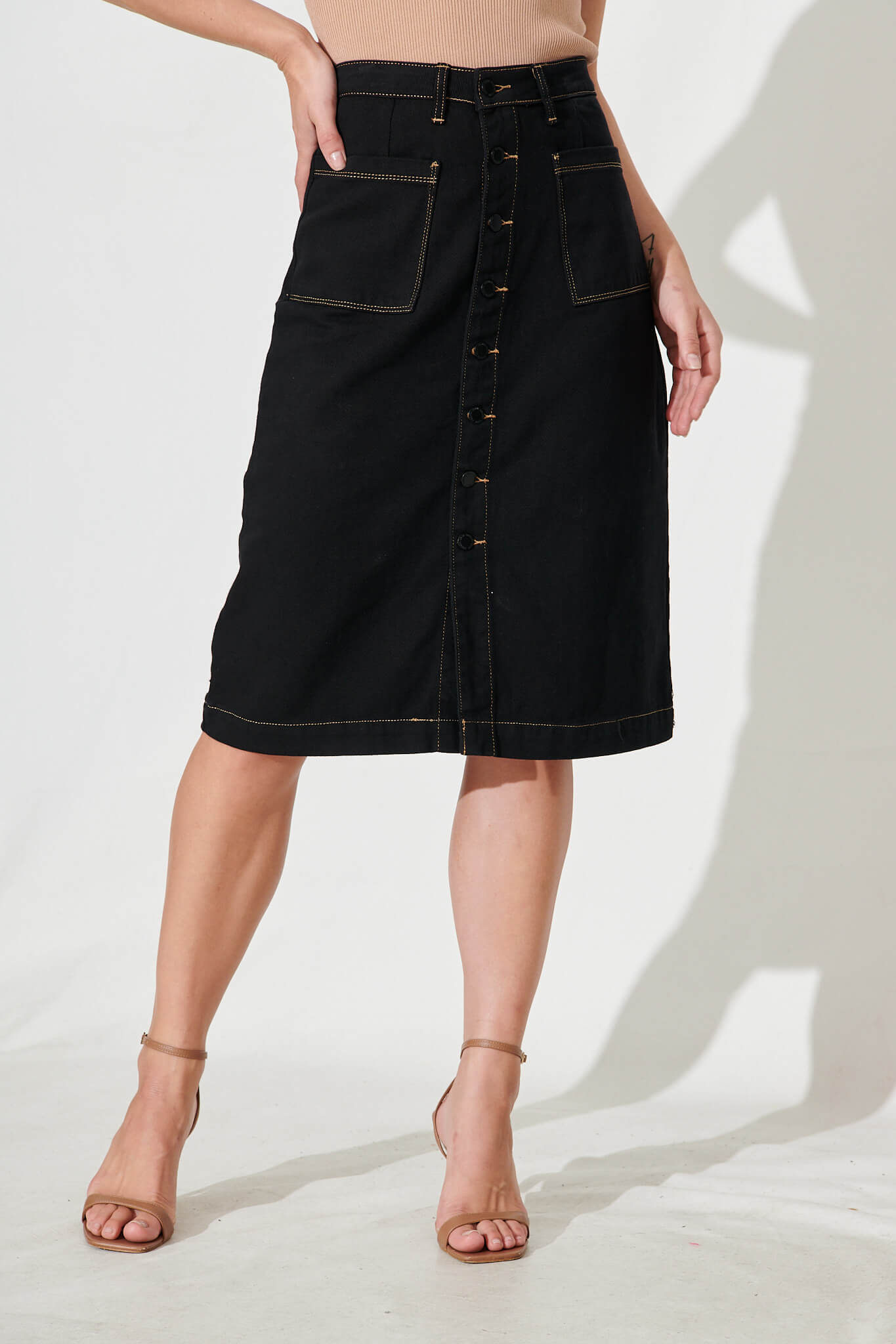Sunflower Denim Skirt In Black - front