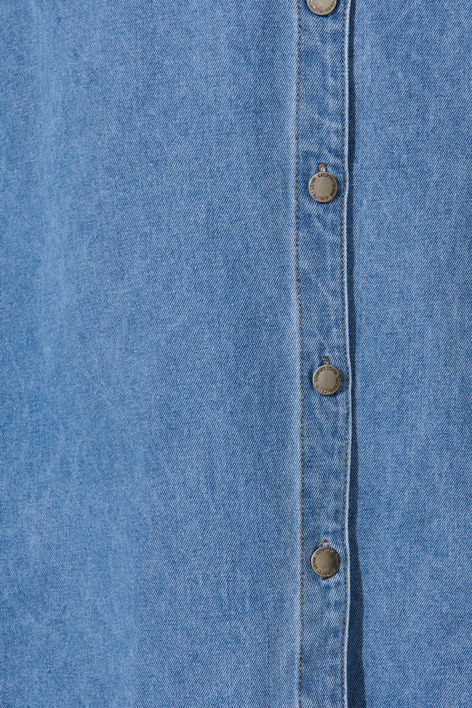Hayden Maxi Denim Skirt In Mid Blue - fabric