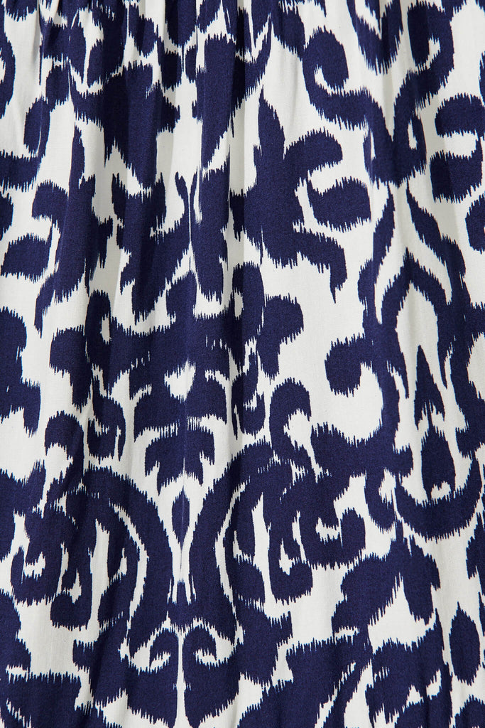 Kintan Dress In White With Navy Print - fabric