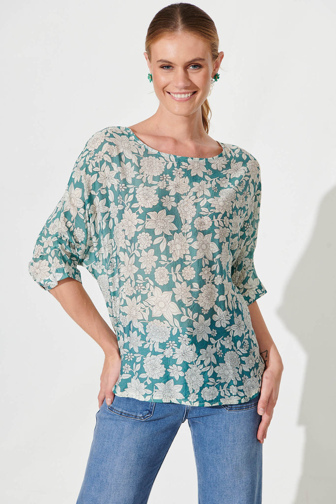 Orleans Top In Sage Green With Cream Floral - front