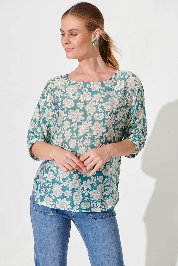 Orleans Top In Sage Green With Cream Floral - front