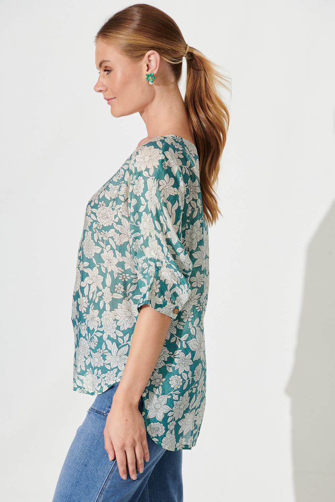 Orleans Top In Sage Green With Cream Floral - side