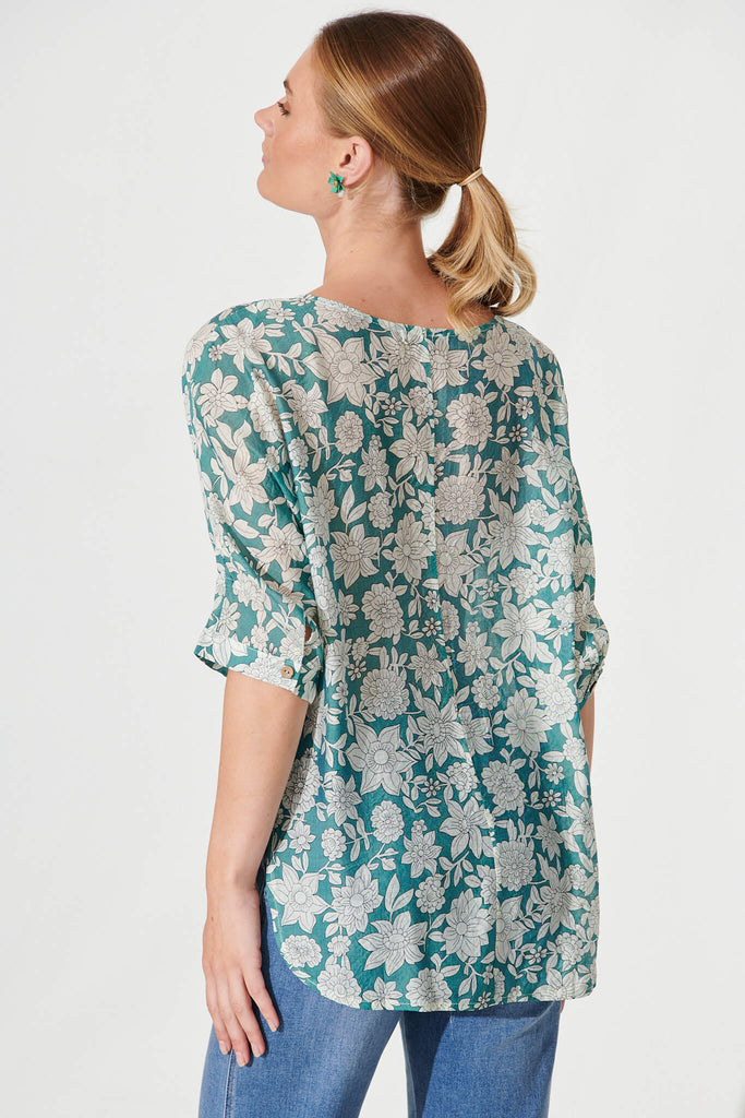 Orleans Top In Sage Green With Cream Floral - back