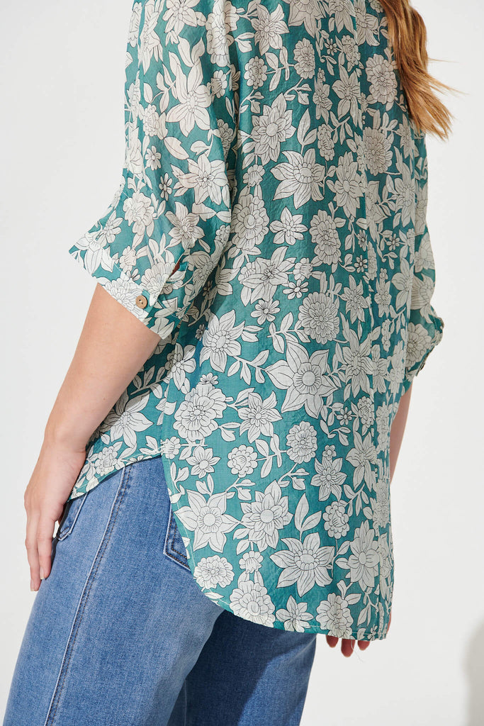 Orleans Top In Sage Green With Cream Floral - detail