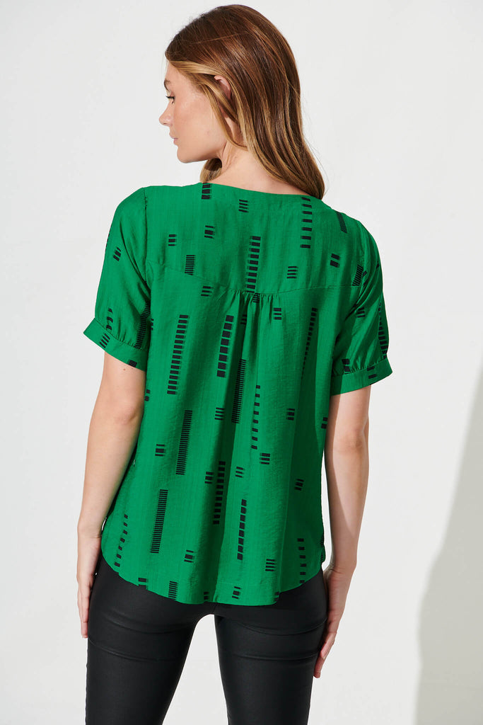 Larsson Top In Green With Black Print Cotton Blend - back