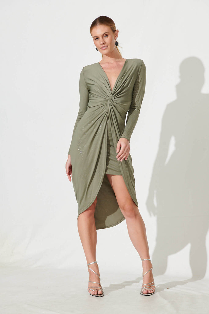 Nevis Midi Dress In Sage Glitter - full length