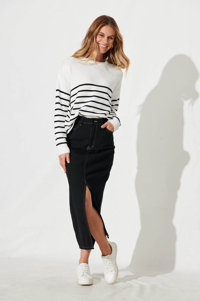 Locklear Knit In White With Black Stripe Cotton Blend - full length