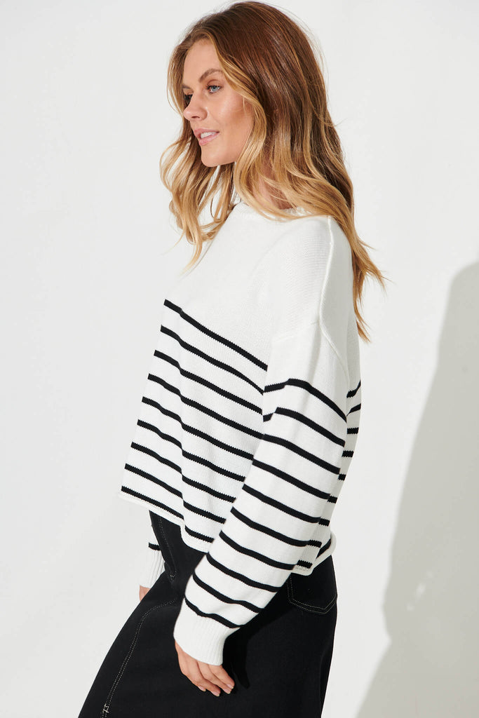 Locklear Knit In White With Black Stripe Cotton Blend - side
