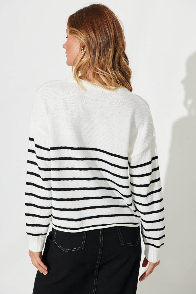Locklear Knit In White With Black Stripe Cotton Blend - back