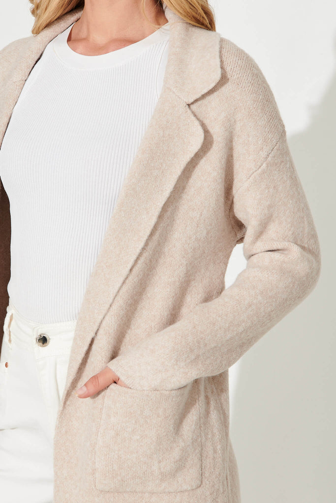 Acorn Knit Coatigan In Beige Marle Wool Blend - detail