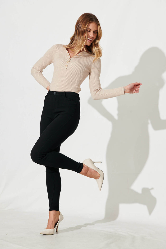 Holmes Stretch Skinny Pants In Black Cotton Blend - full length