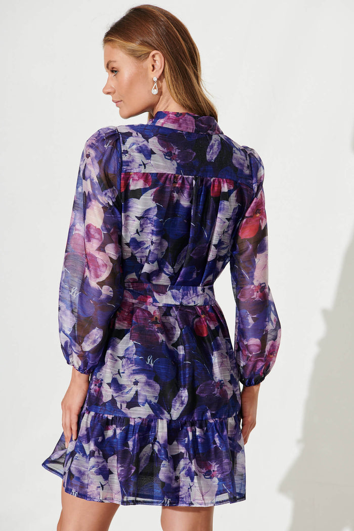 Streisand Shirt Dress In Blue Multi Floral - back