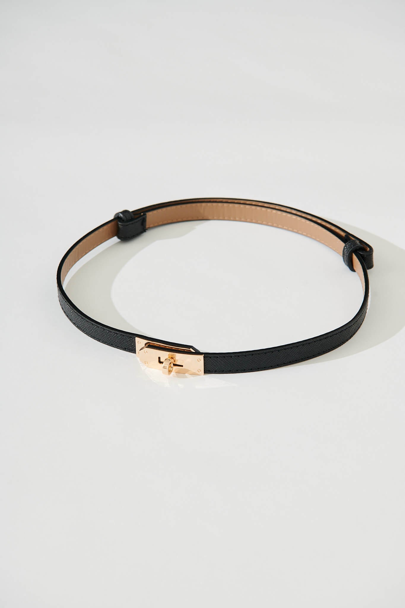 Audrey Belt In Black With Gold Buckle PU - flatlay