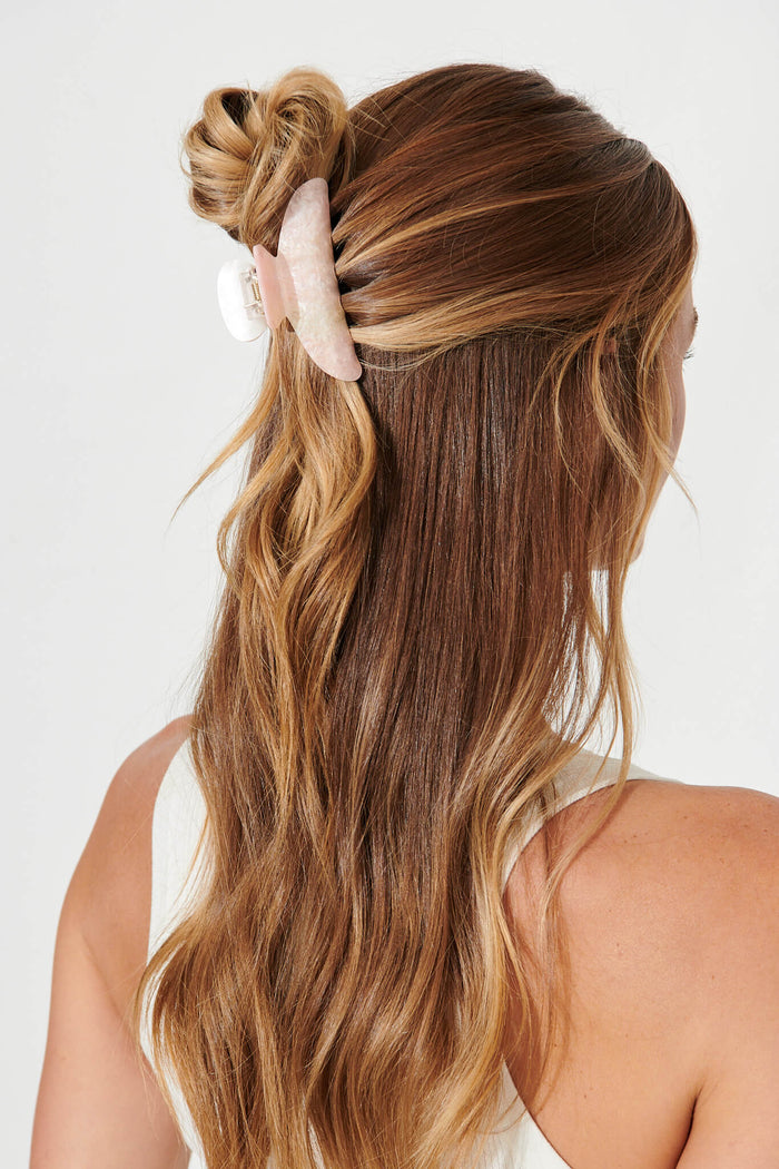 Swan Acetate Hair Claw In Pink Marble - back