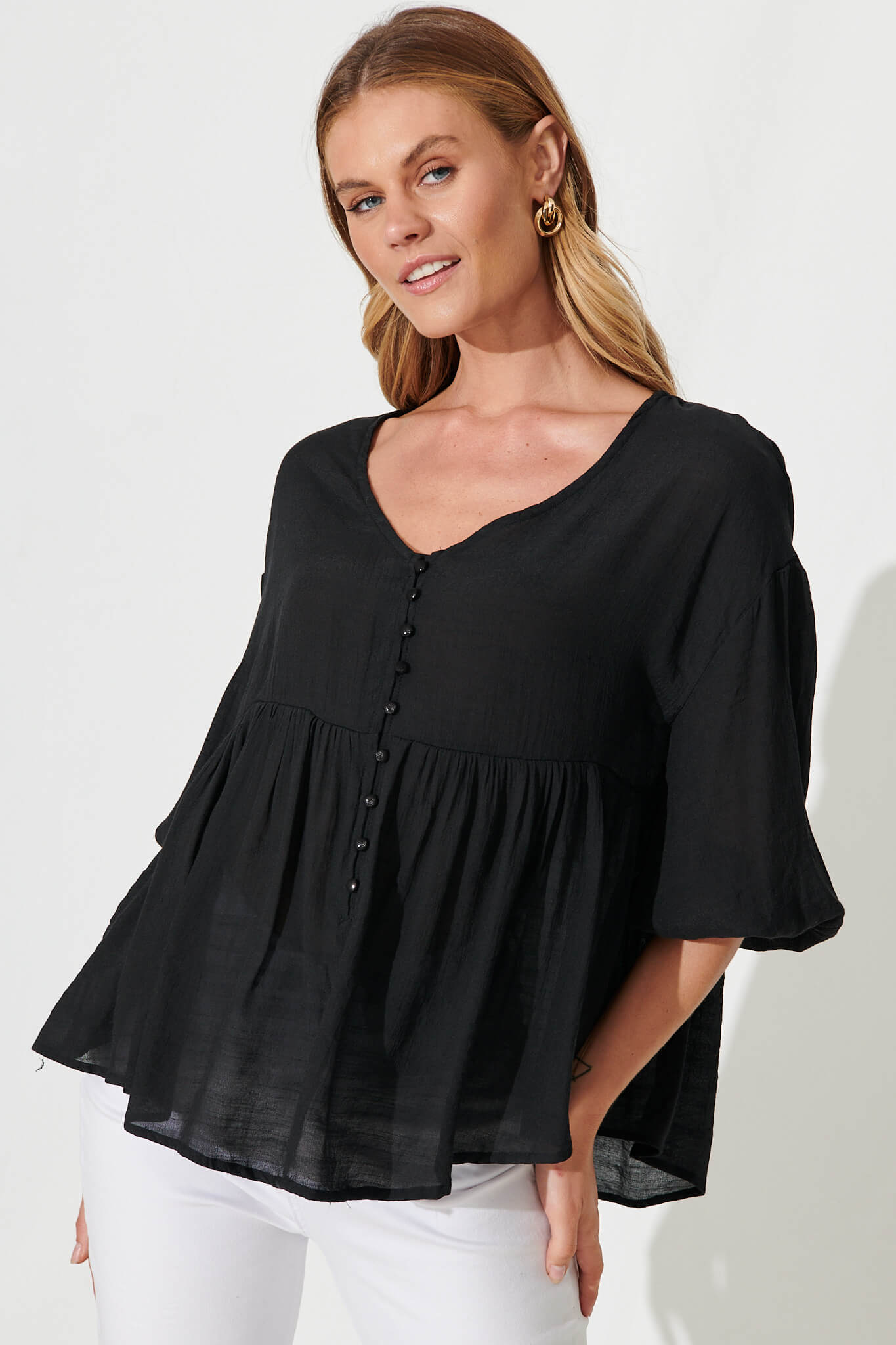 Swanson Smock Top In Black - front