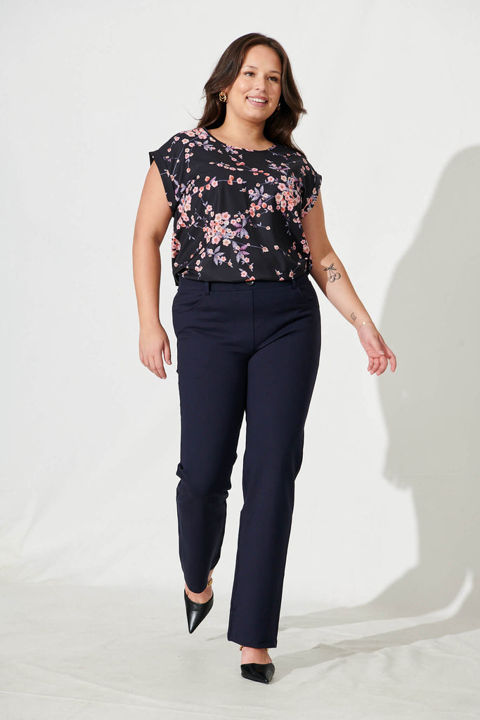 Rejina Top In Black With Cherry Blossom - full length