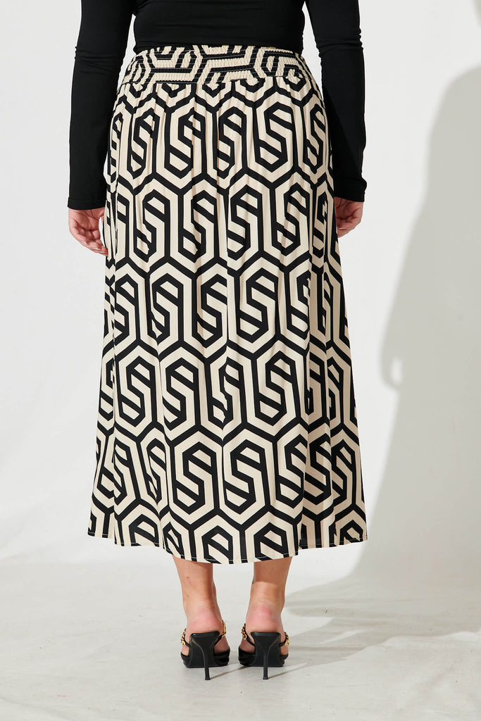Brandsy Maxi Skirt In Cream With Black Geometric Print - back