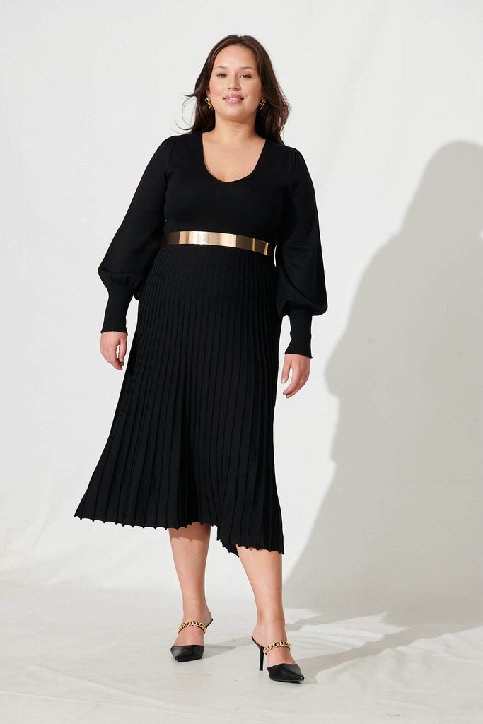 Albi Midi Knit Dress In Black Cotton Blend - full length