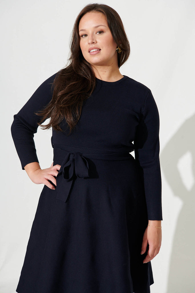 Bensaidy Midi Knit Dress In Navy - front