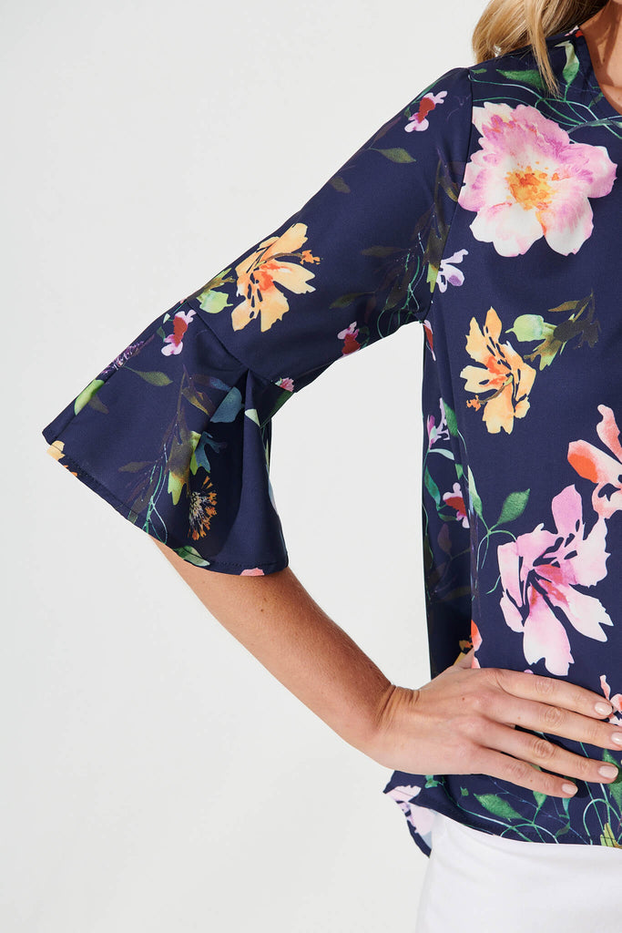 Tai Top In Navy With Multi Floral Print - detail