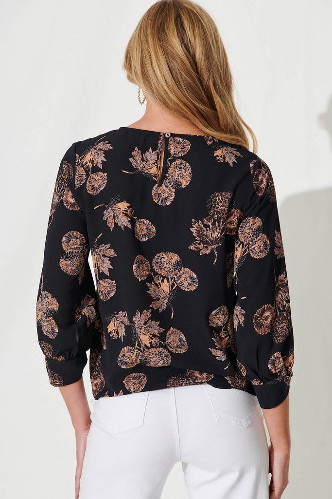Rhiah Top In Charcoal With Apricot Floral - back