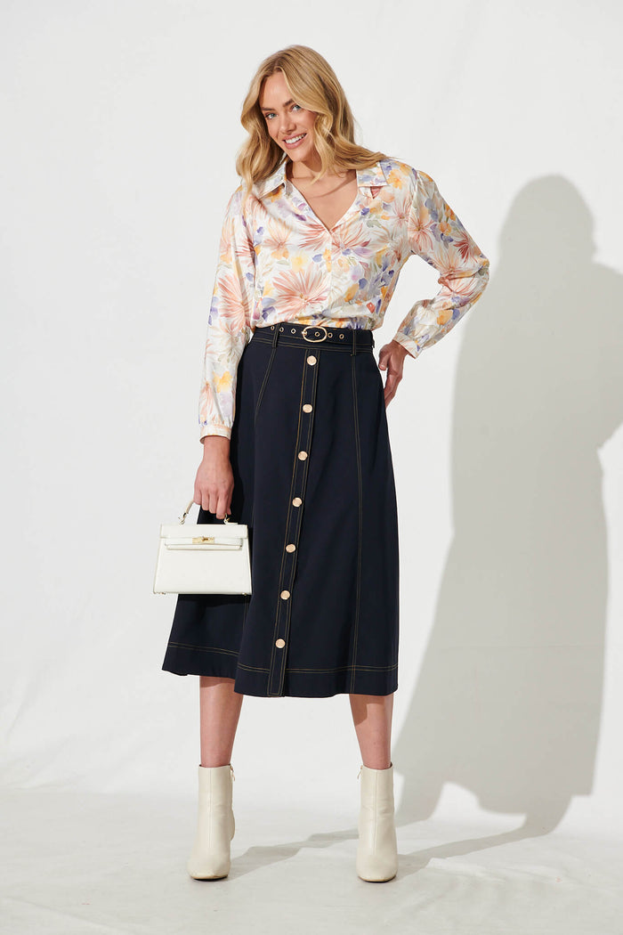 Johansson Midi Skirt In Navy - full length