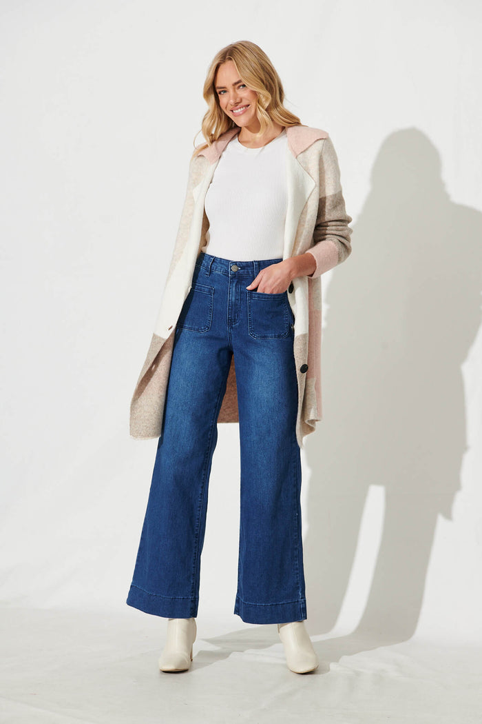 Juan High Rise Wide Leg Jean In Dark Blue Denim - full length