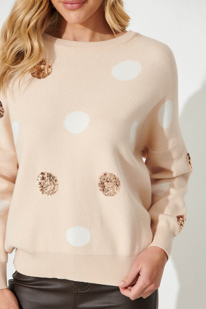 Almeria Knit In Beige With Sequin Spot Wool Blend - detail