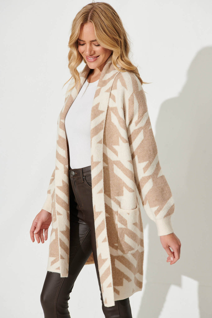 Mercury Knit Cardigan In Cream And Brown Wool Blend - side
