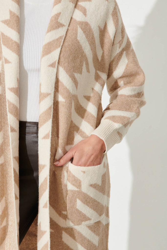 Mercury Knit Cardigan In Cream And Brown Wool Blend - detail