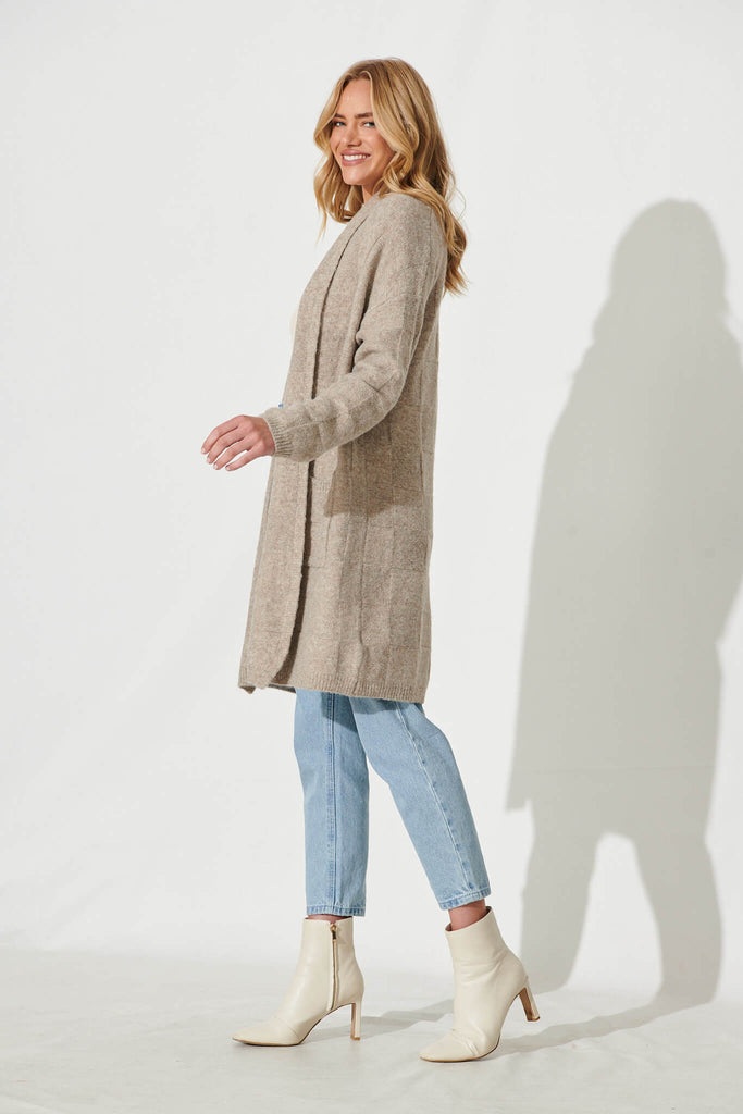 Saturn Knit Cardigan In Taupe Marle Wool Blend - side