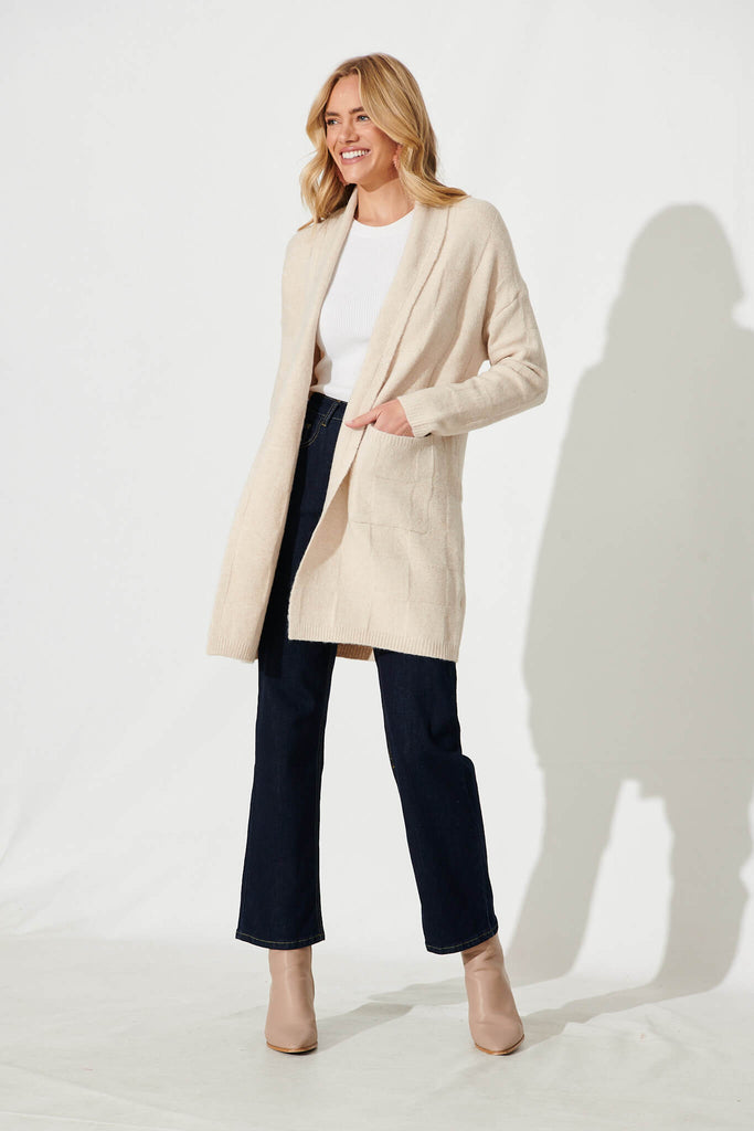 Saturn Knit Cardigan In Cream Wool Blend - full length