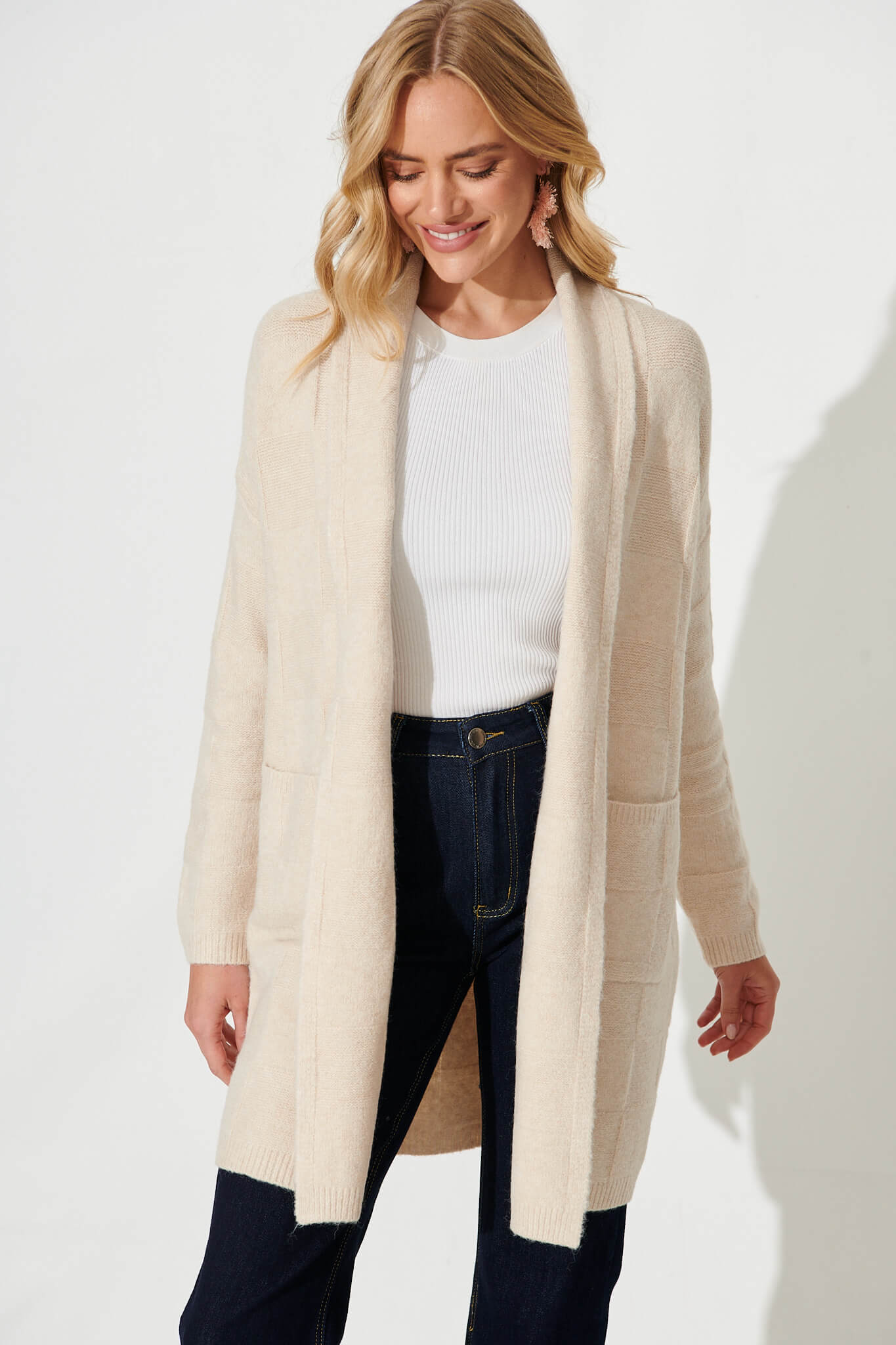 Saturn Knit Cardigan In Cream Wool Blend - front
