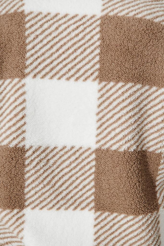 Linea Fluffy Jacket In Mocha With White Check - fabric