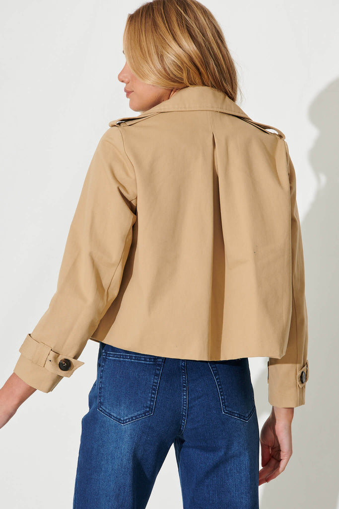 Keys Cropped Trench Coat In Camel Cotton - back