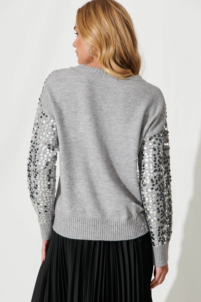 Whistler Knit In Grey Marle With Silver Sequin Wool Blend - back