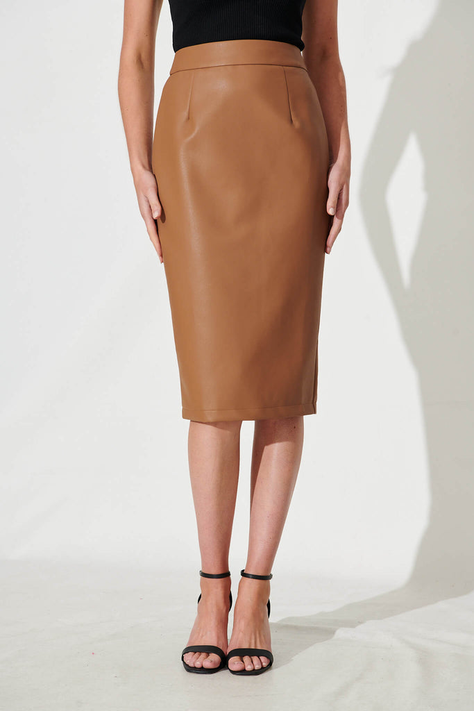 Riva Midi Skirt In Tan Leatherette - front