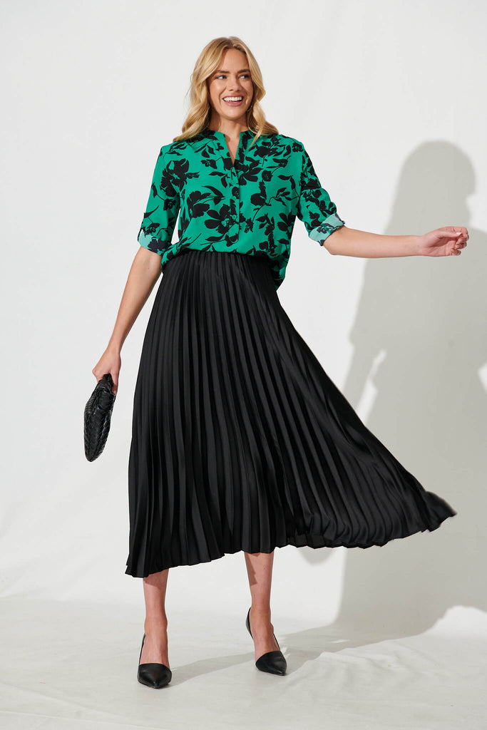 Isa Top In Green With Black Floral - full length
