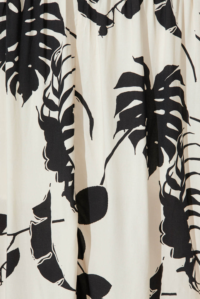 Eclair Maxi Dress In Cream With Black Leaf Print - fabric